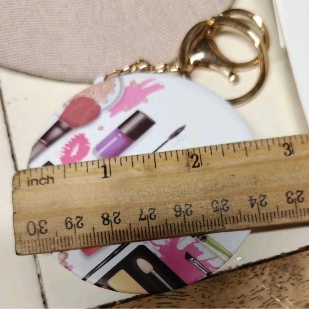 NWT ~ Floral Pink Cosmetic Pouch and Makeup Mirror keychain Set NEW Never Used
